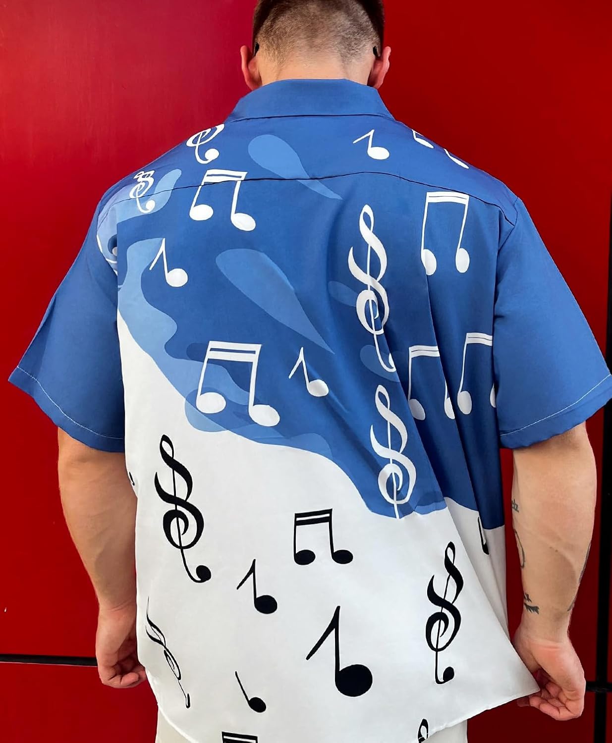 Musical Notes Print Button Down Shirt, Funny Tops, Beach Vacation Music Short Sleeve, Funny Tops - Image 6