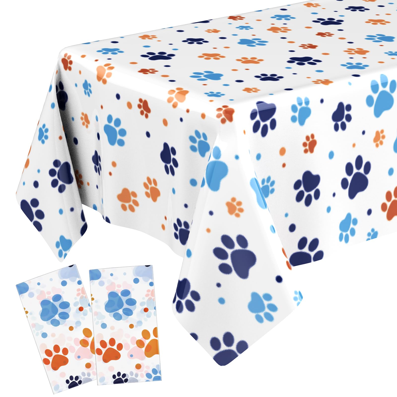 Gilprop 2 Pack 54x108 Inch Large Cartoon Themed Tablecloth Dog Paw Print Tablecloth Pink Pig Party Decorations Plastic Disposable Rectangle Table
