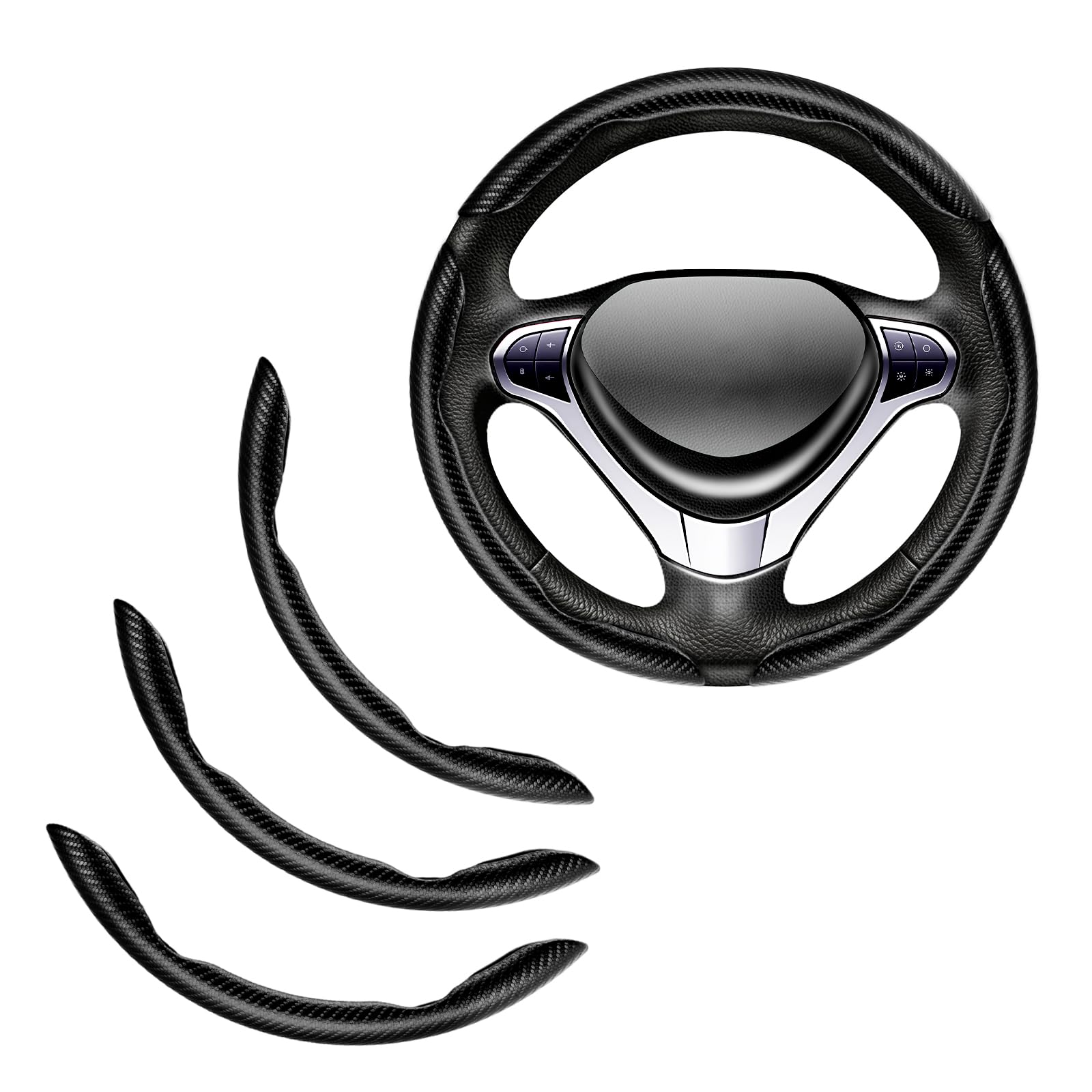 Flintronic Auto Lenkradabdeckung, 3er Set Universal Segmented Lenkradschutz, Kohlefaser Anti Rutsch Lenkradbezug, Lenkradabdeckungen für Frauen Männer, Zubehör Innenraum für 99% Auto SUV Lastwagen