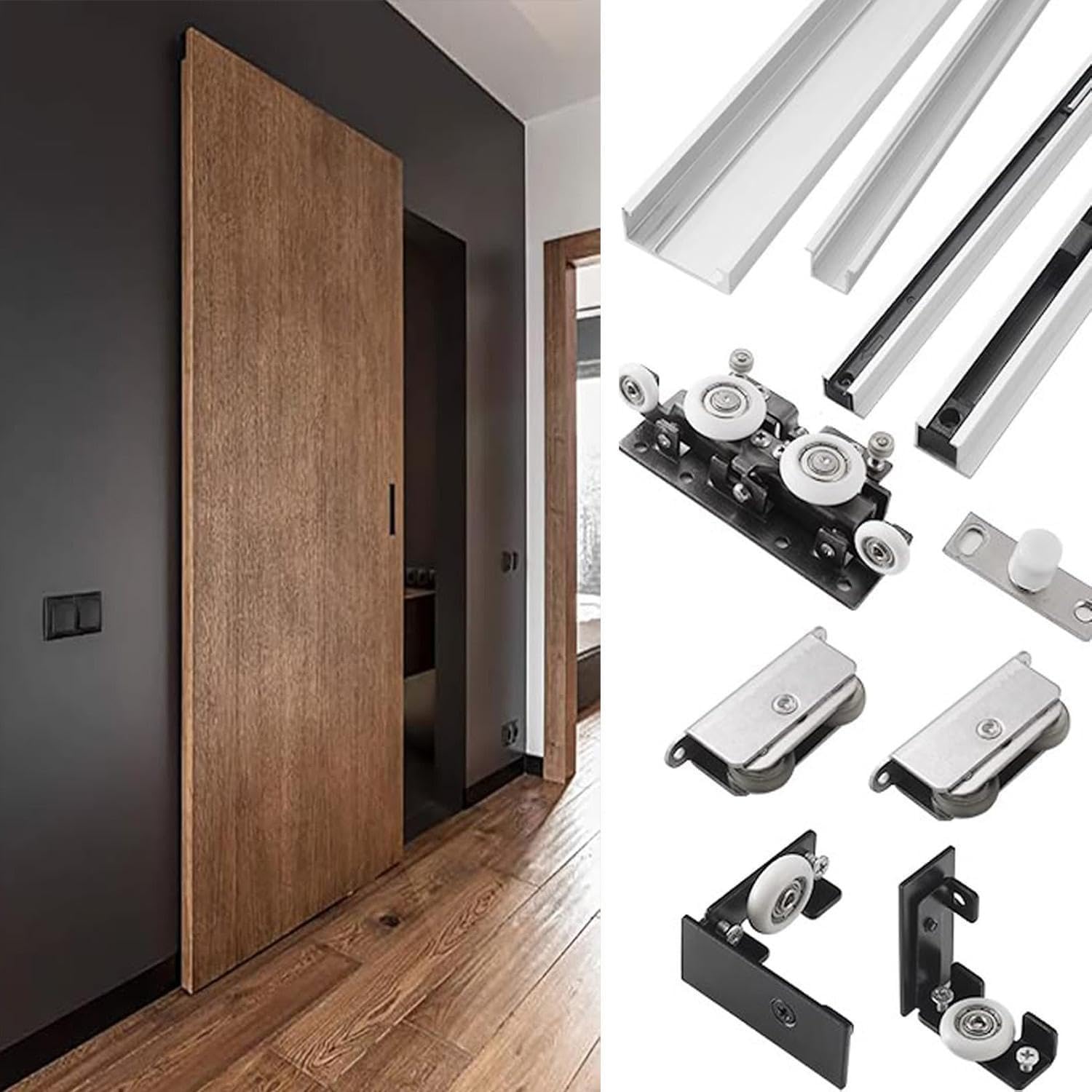 Misorat One Color Sliding Door Kit Concealed Sliding Door Hardware With Soft Close, 1.2M Invisible Trackless Sliding Ghost Door Kit For Single Wooden Door, Barn Door Track,1.2M/3.9Ft