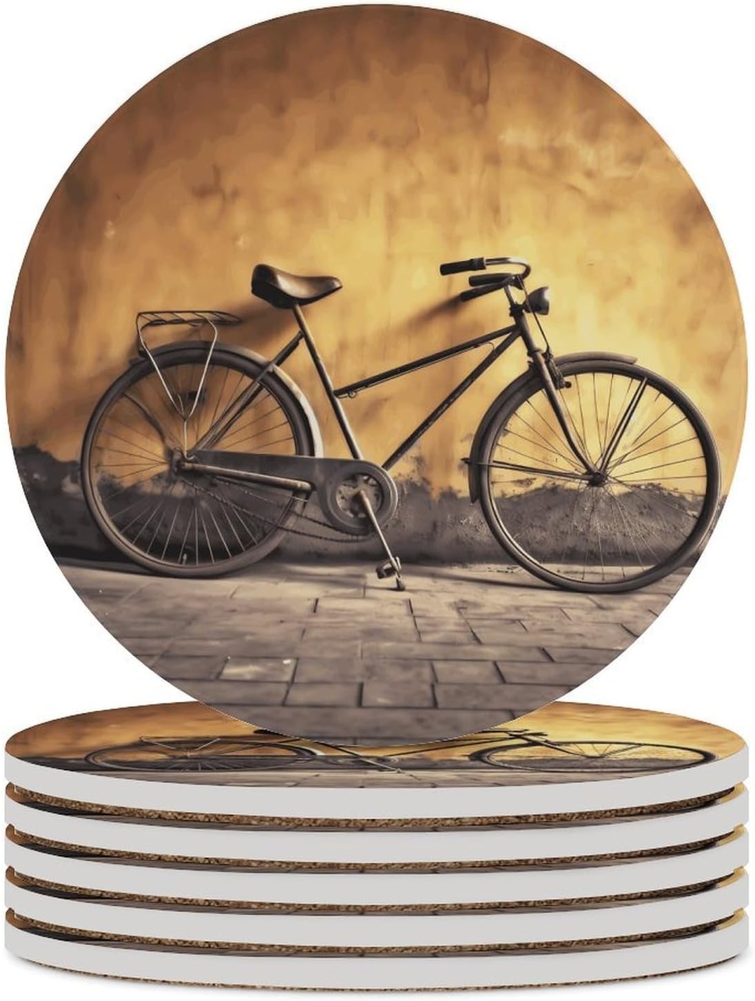 Old Bicycle Coaster with Cork Base Drink Coasters for Coffee Table Decor Modern Cup Coasters with Non-Slip & Heat-Resistant Cute Ceramic Table Coaster for Home Dining