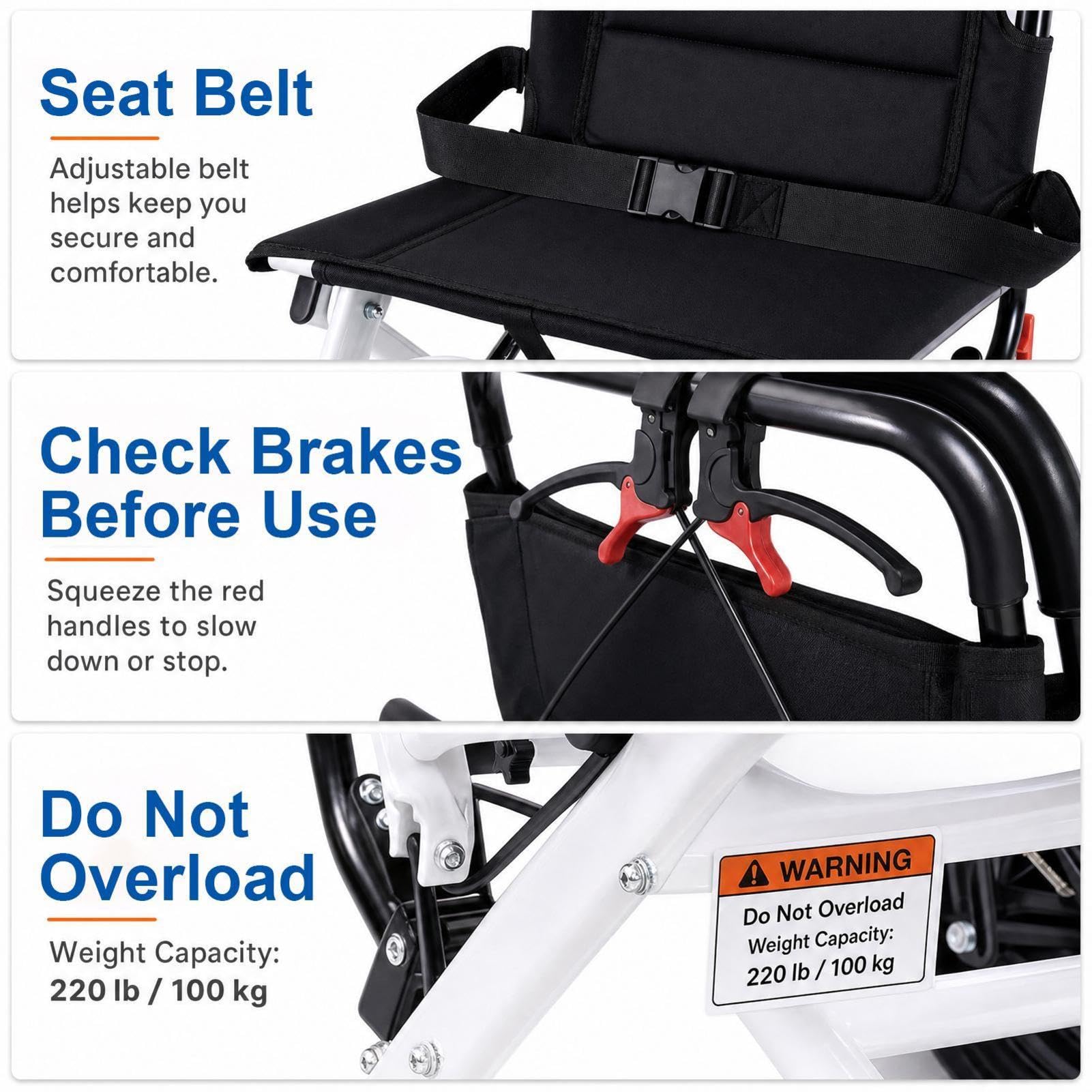 Silla de ruedas plegable ligera de 8,2 kg – Silla de ruedas de transporte para adultos y personas mayores, silla de ruedas ultraligera con freno de mano, capacidad de carga de 100 kg, práctica para