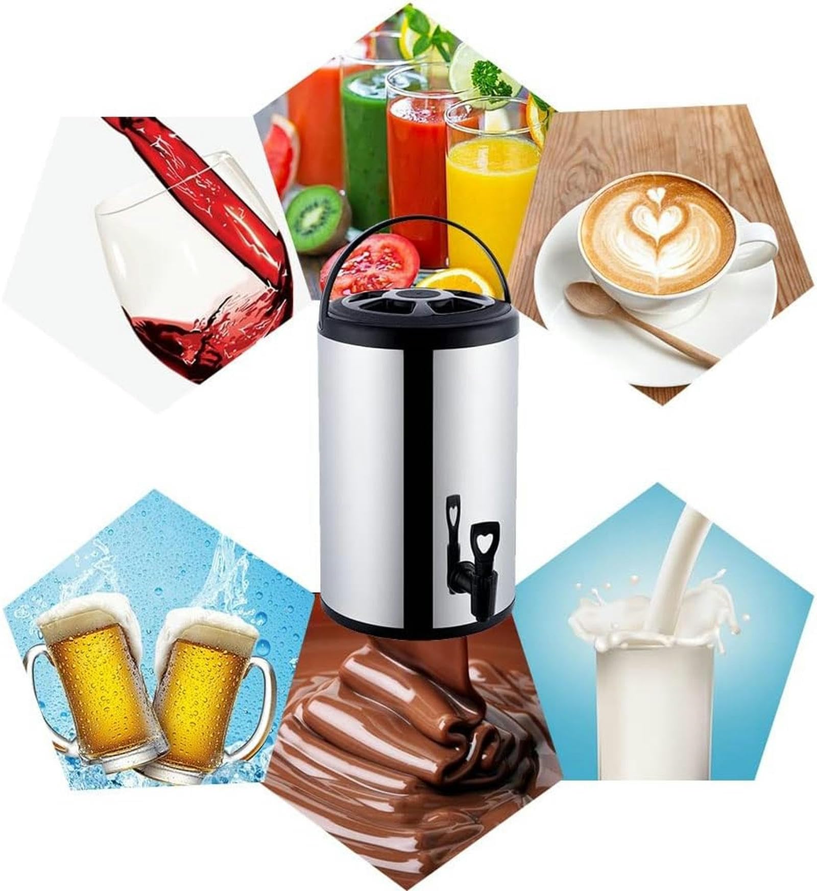 Dispensador de agua caliente con grifo, termo de acero inoxidable para catering, termo para agua con termostato, termo para café comercial, barril aislado, aislado durante 10 a 12 horas (negro, 10 l)