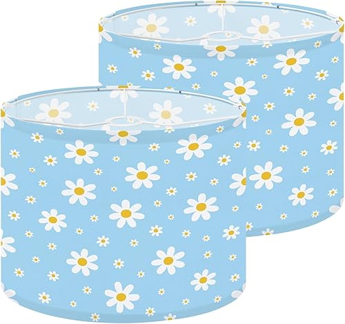 Miniatura 20 de Juego de 2 pantallas de lámpara florales de los años 70, diseño de margaritas y margaritas, estilo retro floral de los años 60, 70, 80, pantallas