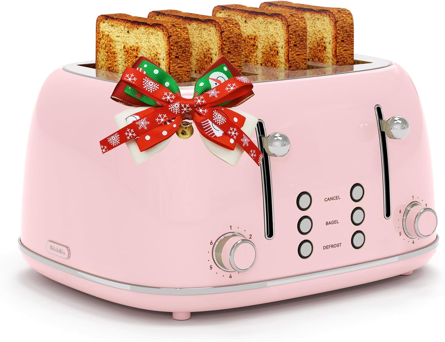 Tostadora de 4 rebanadas, acero inoxidable retro con 6 ajustes de sombra de pan, tostadora de ranuras de 1.5 pulgadas de ancho con funciones de