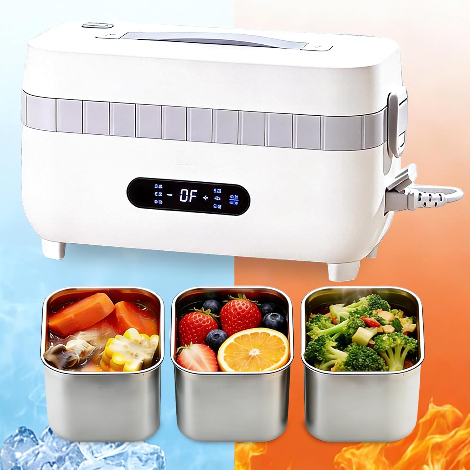 Heated Lunchbox With Cooling, Electric Self-Heating Food Warmer 5.5-Cup, with Scheduled Cooling, Heating & Keep-Warm, Can Keep Food Fresh for up to 12 Hours (White, 5.5-Cups)