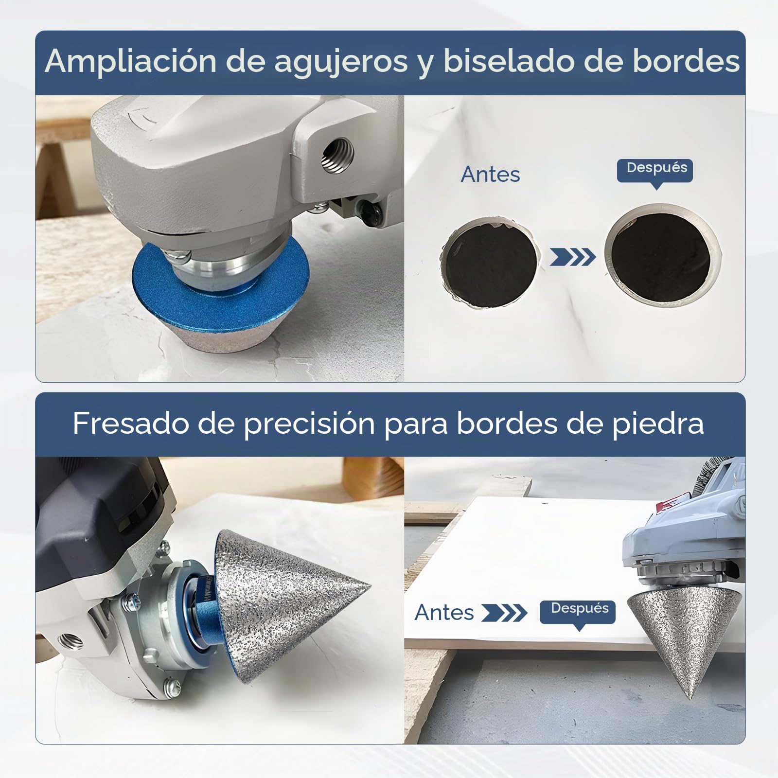 10 unidades Juego de brocas de diamante (6/8/20/35/50/68 mm), coronas para porcelanico, Brocas Chaflán Biselado para azulejos de porcelana, cerámica, granito y mármol