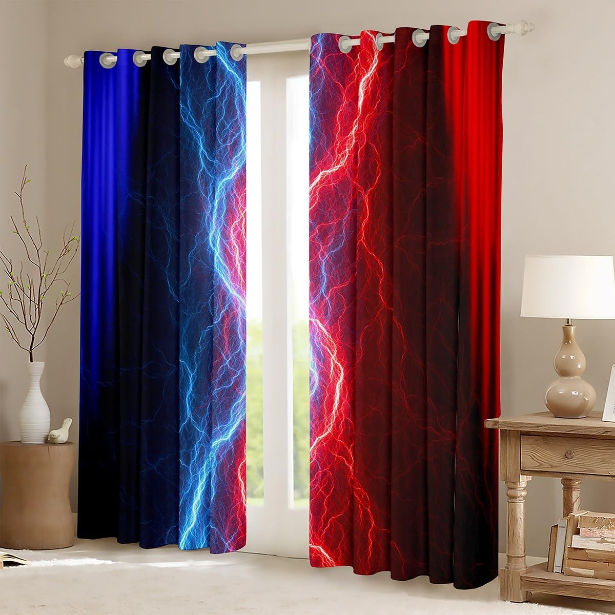 Feelyou Geometric Abstract Ombre Blackout Curtain (30%-50%) (2 Panels, 38x45 Inch) Kids Blue Red and Black Striped Darkening Curtain Boys Girls Lightning Curtain for Bedroom Window Treatments