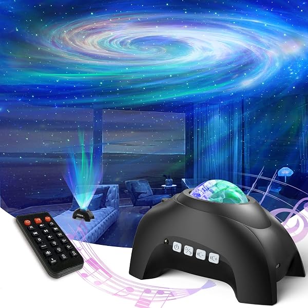 Northern Lights Aurora Projector, AIRIVO Galaxy Projector Music Speaker with White Noise, Star Projector Night Light for