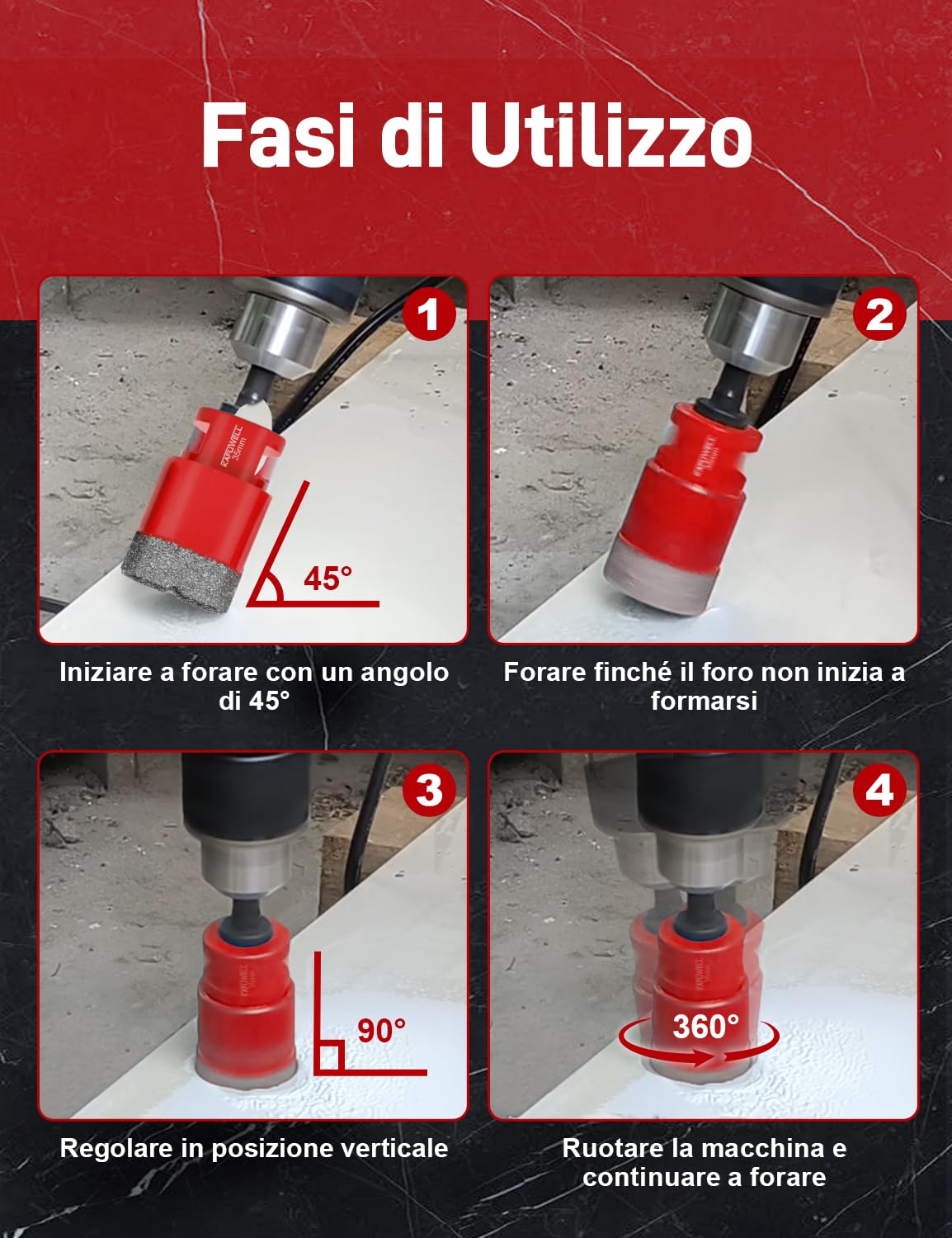 Set da 8 Punte Trapano Diamantata, Frese Piastrelle Ø 6/8/10/12/35/50/68mm con Adattatore M14 a Gambo Esagonale, Vacuum Brasato, per Porcellana, Granito, Marmo, Taglio a Secco