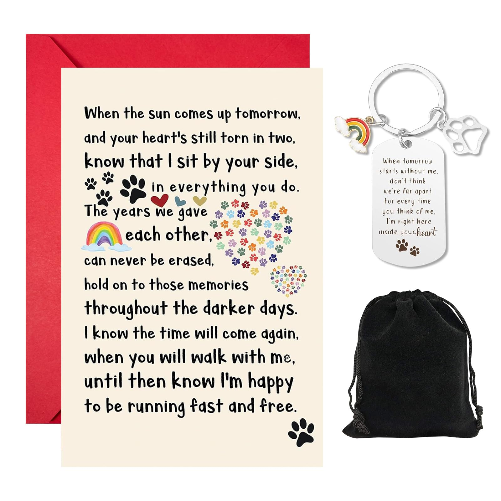 Dog Memorial Gifts Sympathy Card Loss of Pet Memorial Bereavement Gifts with Envelope Memorial Greeting Card with Keyring Condolence Remembrance Gift Keepsake for Mum Dad Husband Friend Colleague