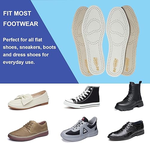 Miniatura 6 de Bellcon - Plantillas de cuero para hombres y mujeres, plantillas de cuero blanco y beige para adultos, insertos de zapatos de longitud completa para