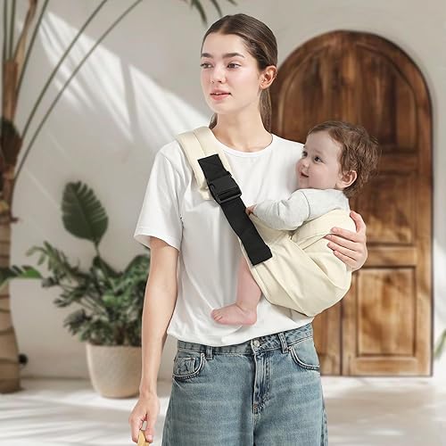 Miniatura 7 de Portabebés con doble hebilla de seguridad y correa de hombro ajustable (7-30 libras), portabebés talla única, beige