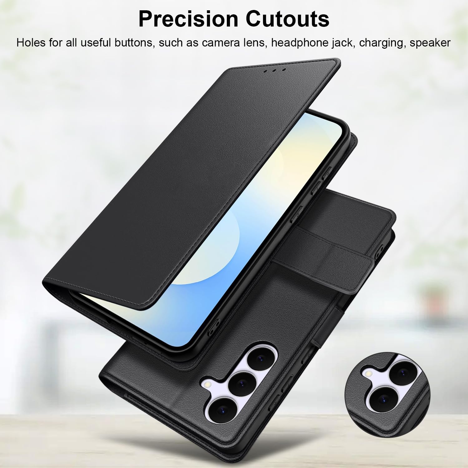 Cover Compatibile con Samsung Galaxy S25 FE 5G, con 1 Pezzo Vetro Temperato Pellicola Protettiva e 1 Pezzo Strumento di Installazione Semplice, Premium Pelle PU Libro Flip Custodia - Nero