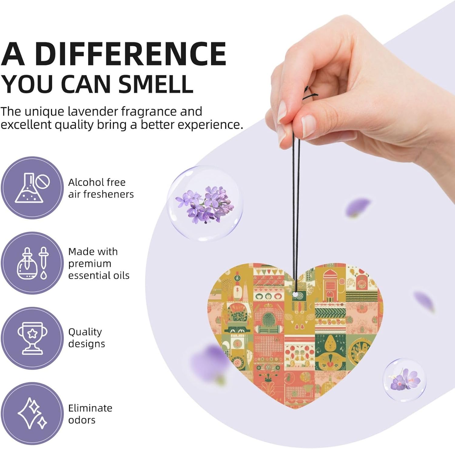 Car Air Freshener 24 PCS Pink Pattern Hanging Car Air Fresheners Auto Interior Decor Card Freshener Strong Scented Card Lavender Cars Scents for Office Bedroom Close Drawer Heart Shape