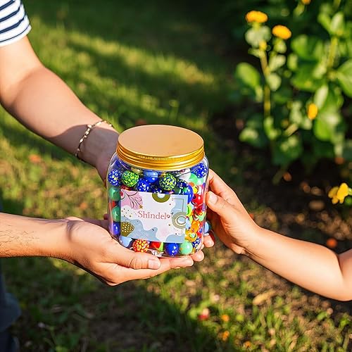 Miniatura 7 de Shindel 125 piezas de canicas de vidrio a granel, cuentas de vidrio redondas con tarro de mármol estilo surtido canicas para niños, juego de canicas