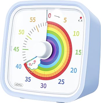 Yunbaoit Rainbow Disk Visual Timer with Protective Case, 60 Minute Countdown Timer for Kids and Adults, Silent Time Management ToolLight Blue Rainbow