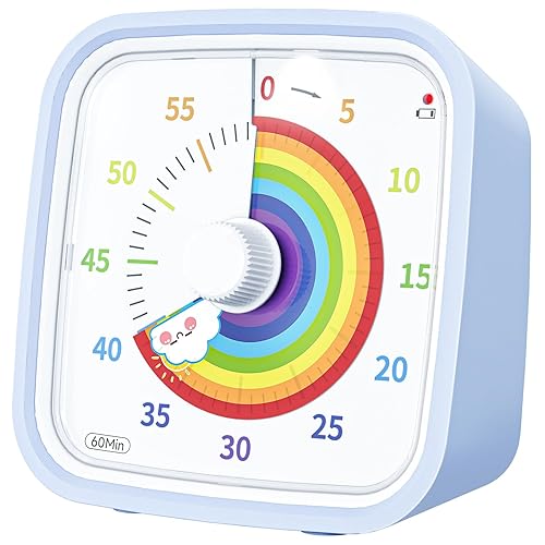 Yunbaoit Visual Timer with Protective Case, Rainbow Disk 60 Minute Countdown Timer for Kids and Adults, Silent Time Management Tool(Light Blue)