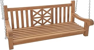CLP Schaukelbank Farm I Gartenschaukel aus Teakholz I Holzschaukel wetterfest und massiv I mit Befestigungsmaterial, Farbe:Teak, Größe:150 cm