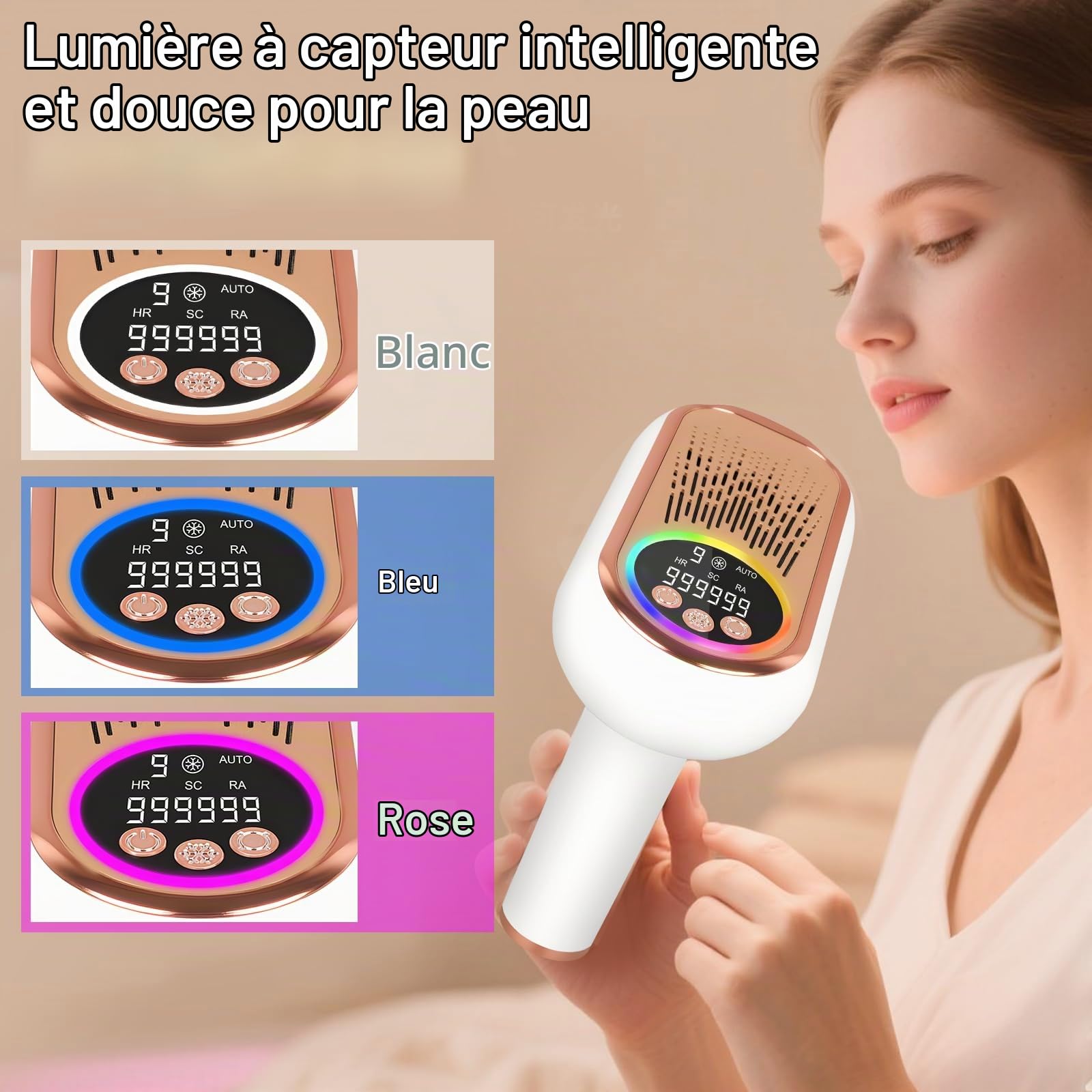 Épilateur IPL avec Refroidissement – 9 Niveaux, 3 Modes pour Visage, Maillot, Jambes