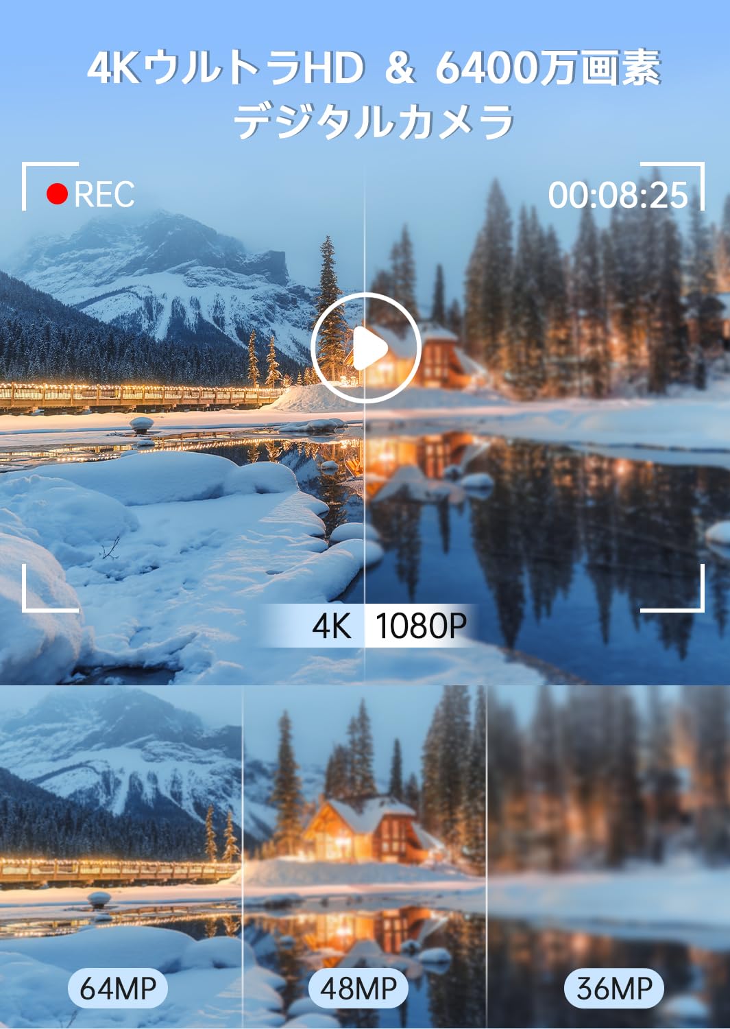 Amazon.co.jp: デジタルカメラ 4K 6400万画素 30FPS デジカメ 64GB TF