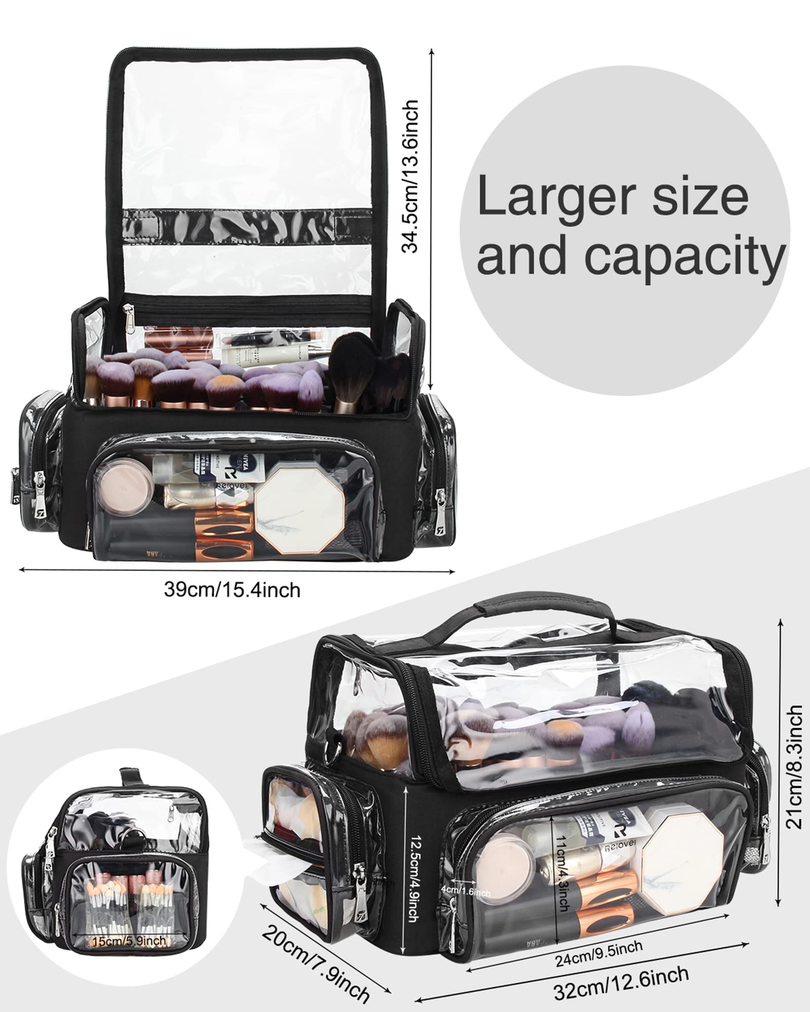 Relavel Trousse de maquillage,Extra large,Porte-pinceaux de maquillage professionnel,Pour artiste de maquillage, Noir , Boîte de rangement cosmétique professionnelle