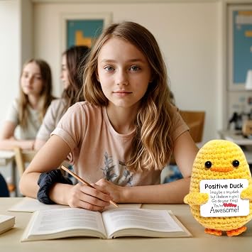 Handmade Emotional Support Duck Plush With Card - Motivational Birthday Gift for Friends (Yellow)