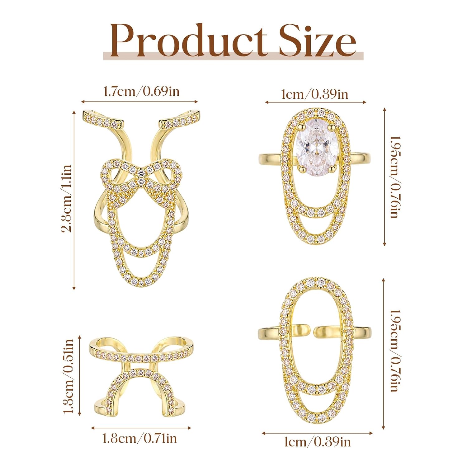 4 PCS Nail Rings for Women, Rhinestone Fingertip Rings for Nail Decorations