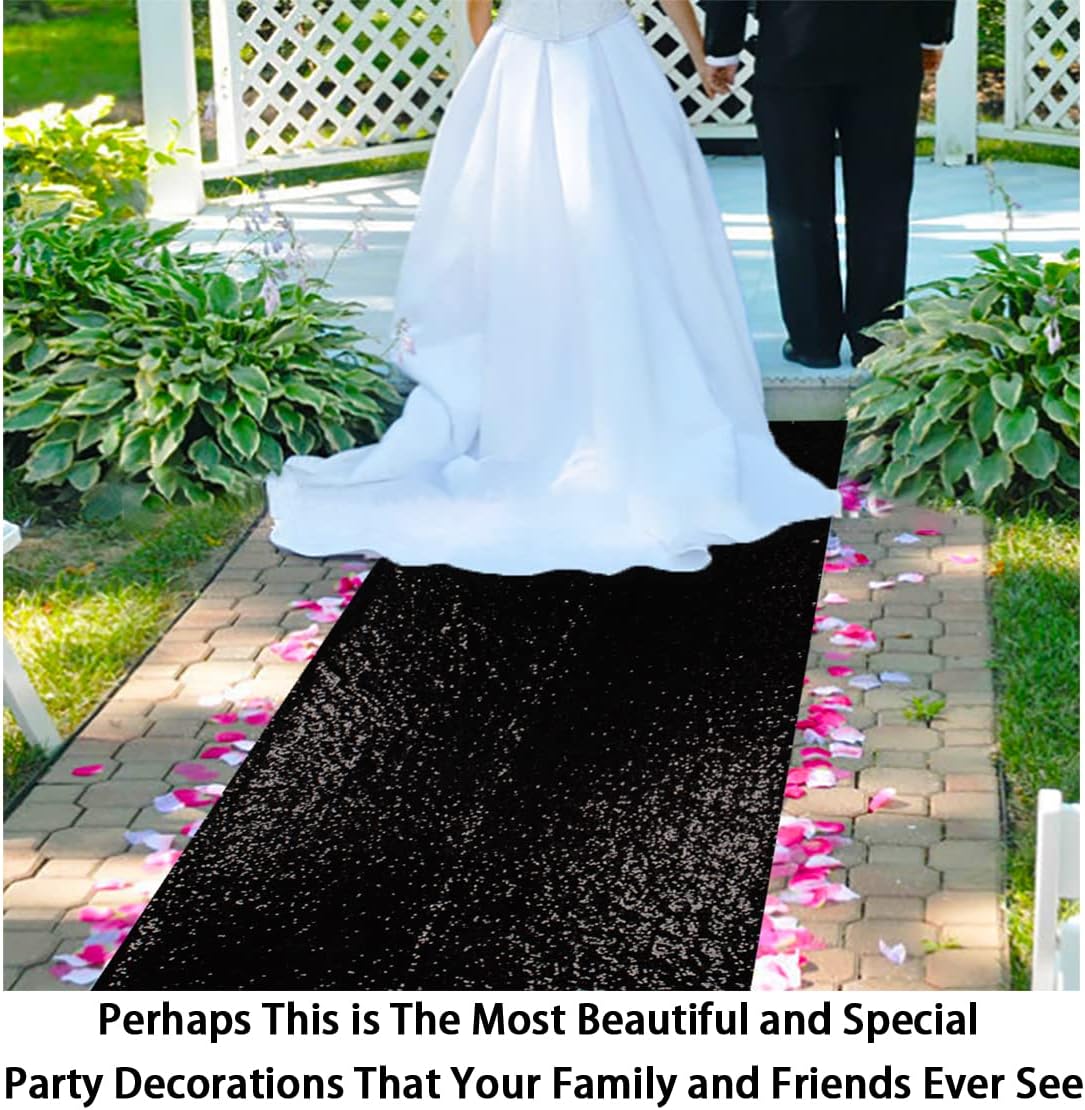 3FTx15FT-Wedding Aisle Runner Black Carpet Runner Sparkle Sequin Aisle Runner 15 feet Long Aisle Runners for Weddings Ceremony Indoor and Outdoor (3FTx15FT, Black)