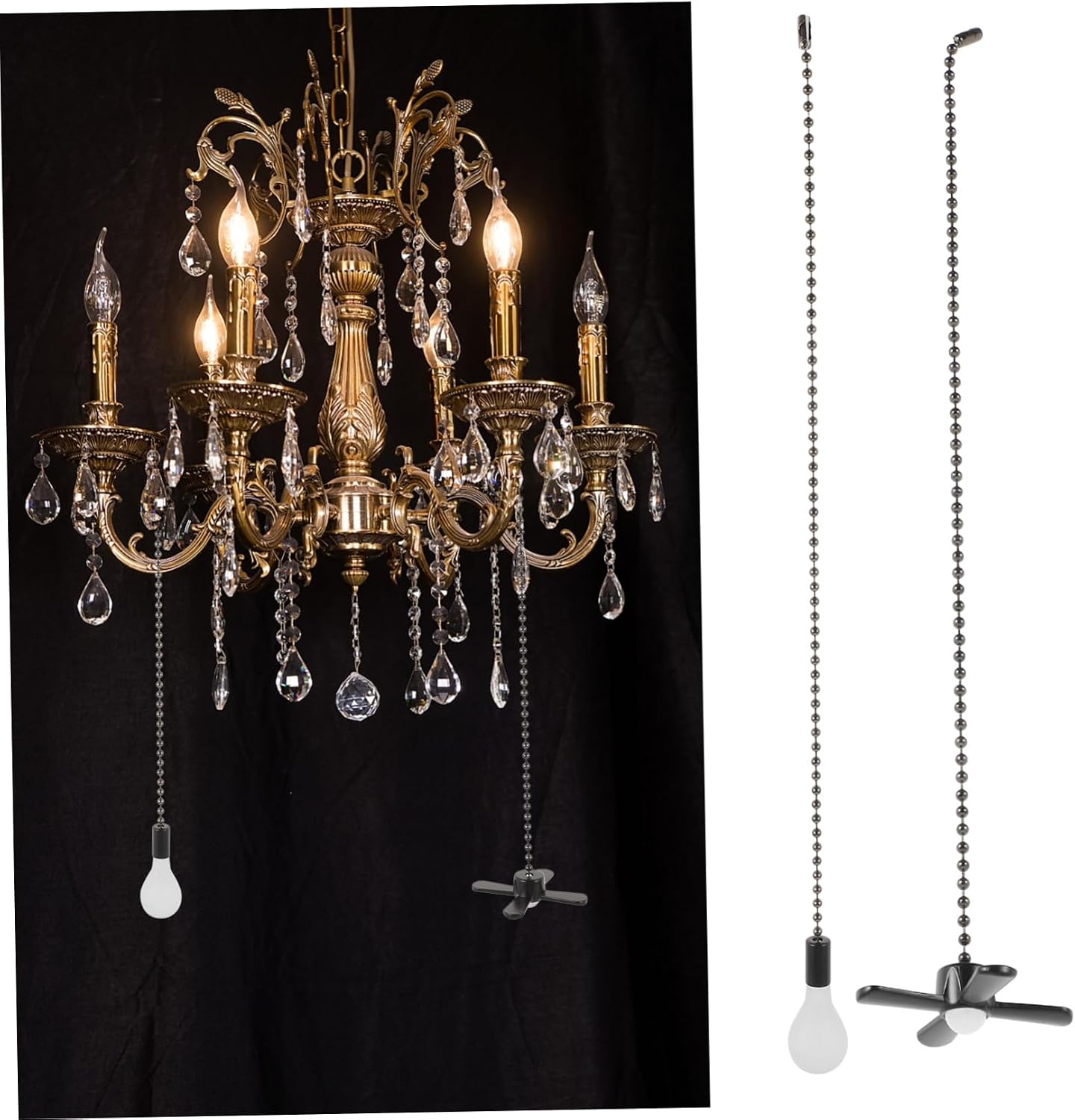 2PCS Pull Chain Extender for Ceiling Fan Lighting Durable Stainless Steel Light Pull Chain Charm Decorative Pendant for Home Decor and Replacement Accessories