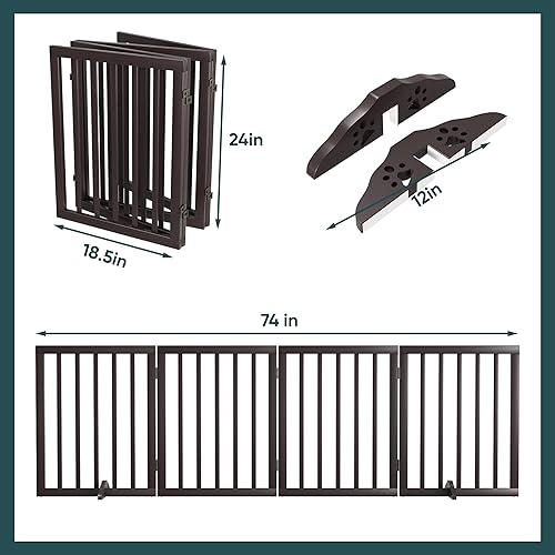 Miniatura 8 de Semiocthome Puertas plegables para perros para la casa, 4 paneles extra anchos, puerta independiente con 2 pies de apoyo, puertas de mascotas de 24