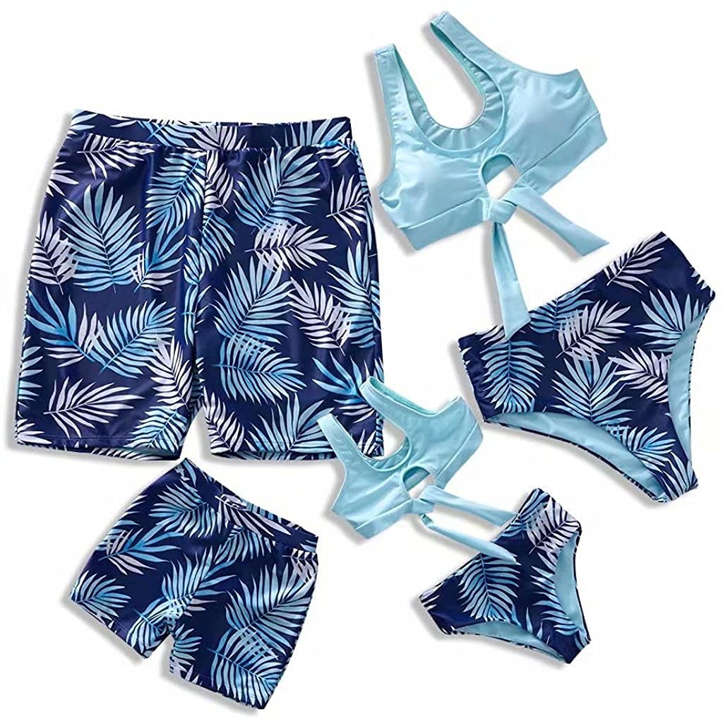 IFFEIFamily Matching Swimsuits Two Pieces Bikini Reversible Coniferous Print Beachwear