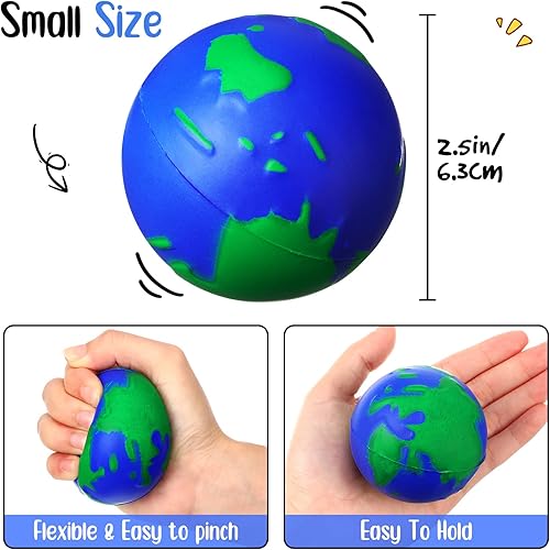 Miniatura 3 de Honoson 48 bolas de estrés con forma de globo de la Tierra, regalos a granel para el Día Eatrh, espuma de alivio educativo, mini globo planeta, bola
