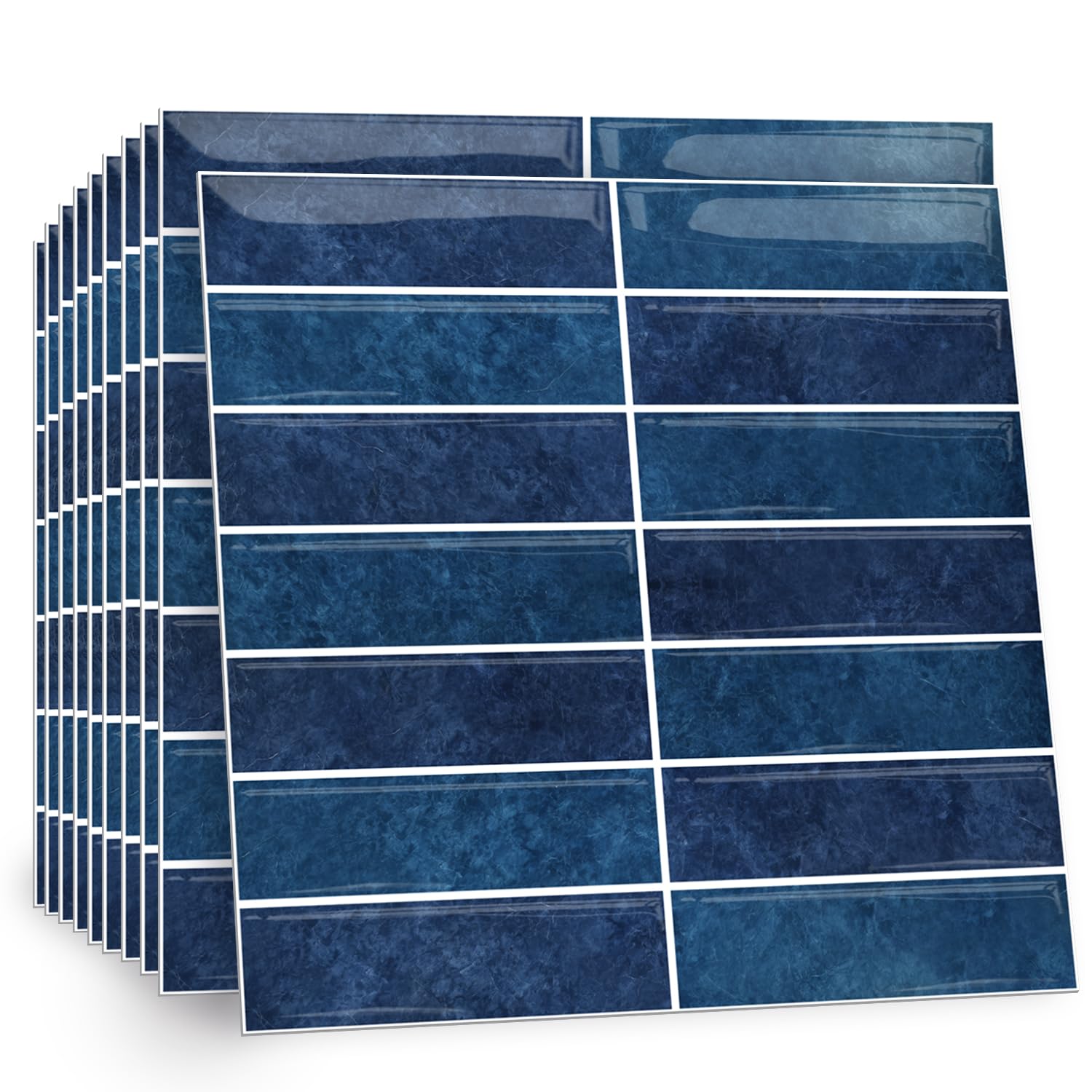 TOARTi 10 Sheets 2D Self Adhesive Wall Tiles,12×12inch Stick On Wall Tiles Kitchen Splashbacks for Walls,Dark Blue Tile Stickers Peel and Stick Backsplash Splashback Decals Tile