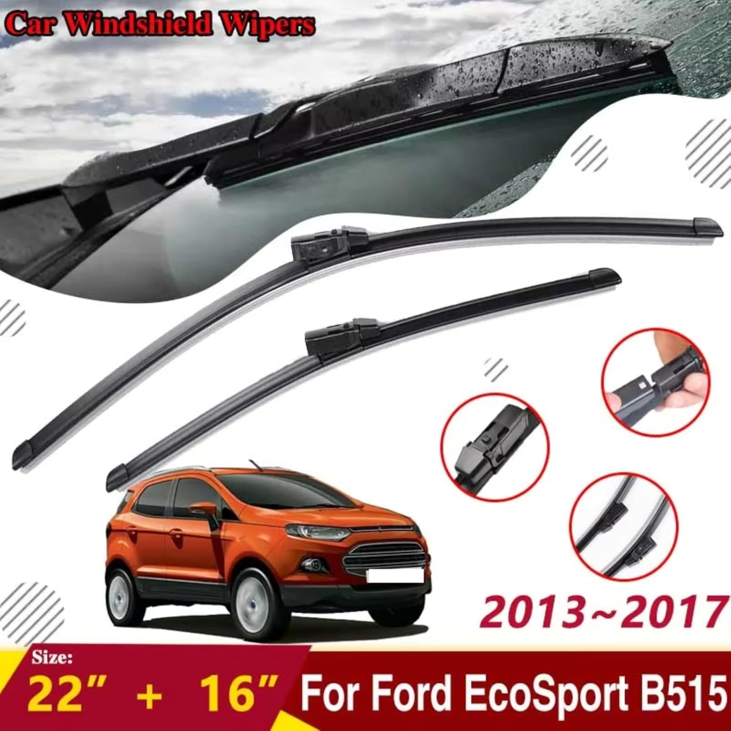 Auto Windshield Wiper Hybrid Rubber Blade Window Cleaning Brushe Car Accessories for Ford EcoSport B515 2013 2014 2015 2016 2017(RHD)