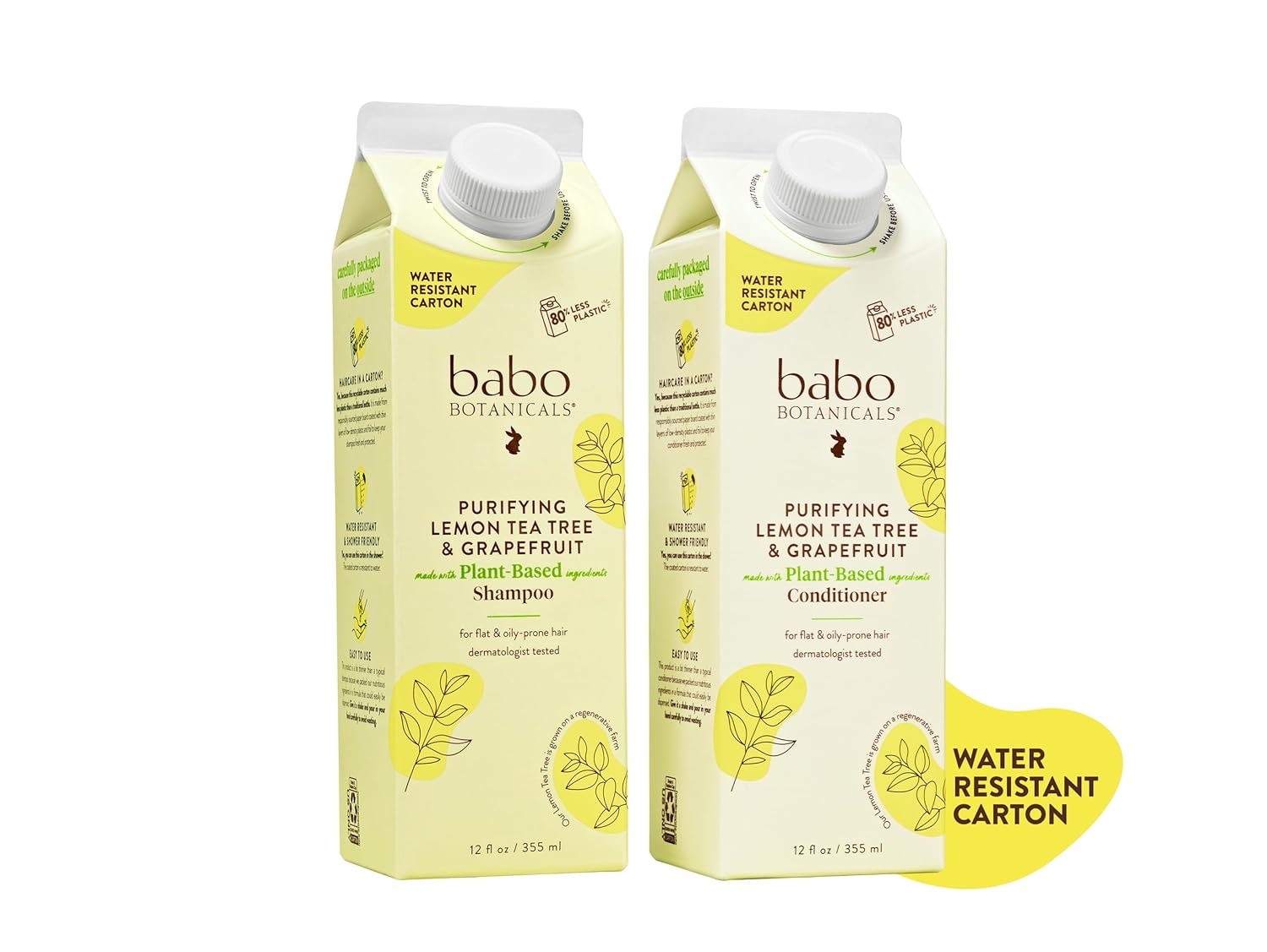 Babo Botanicals Purifying Lemon Tea Tree & Grapefruit Shampoo + Bundle with Conditioner – For Flat, Oily Prone Hair – Add body & shine - Passion Fruit Ferment for scalp