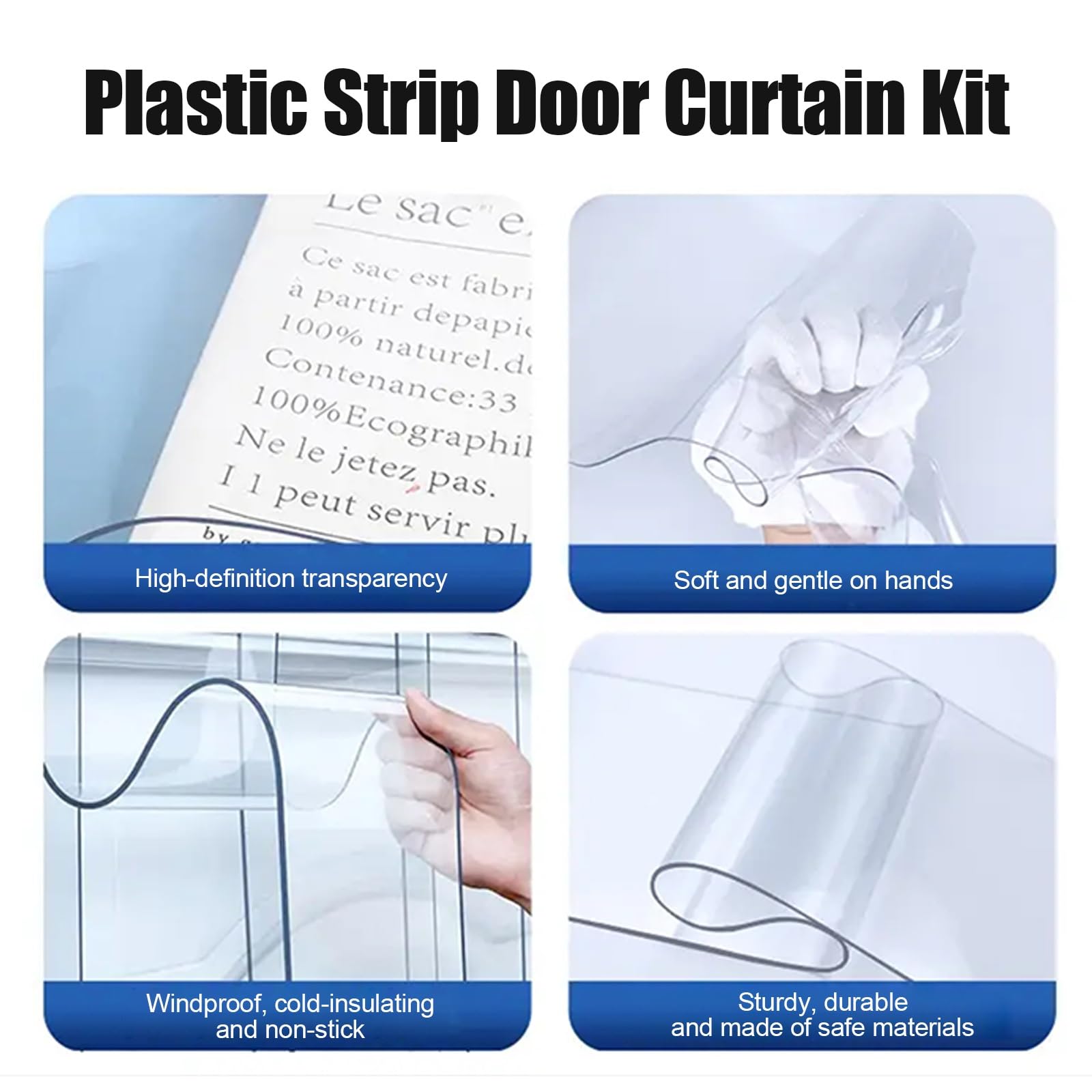 Rideaux à lanières en PVC Transparent，Rideau Industriel PVC Lanières Isolant Épaisseur Rideau Kit，Vinyle Robuste Épaisseur Entrepôts Usines Supermarchés(W135xH190cm/53.15x74.8in)