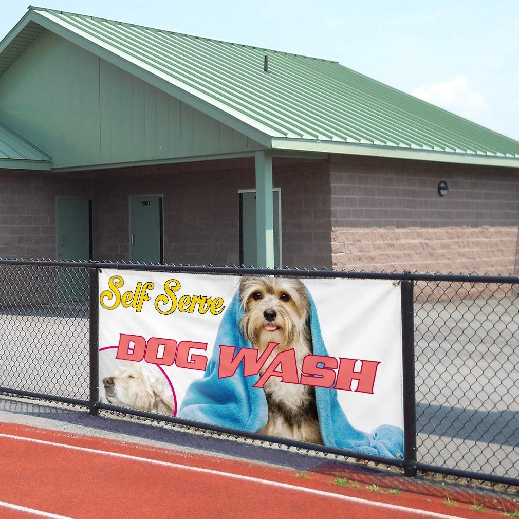 Vinyl Banner Multiple Sizes Self Serve Dog Wash Advertising Printing A Business Banners Outdoor Weatherproof Industrial Yard Signs White 4 Grommets 16x40Inches