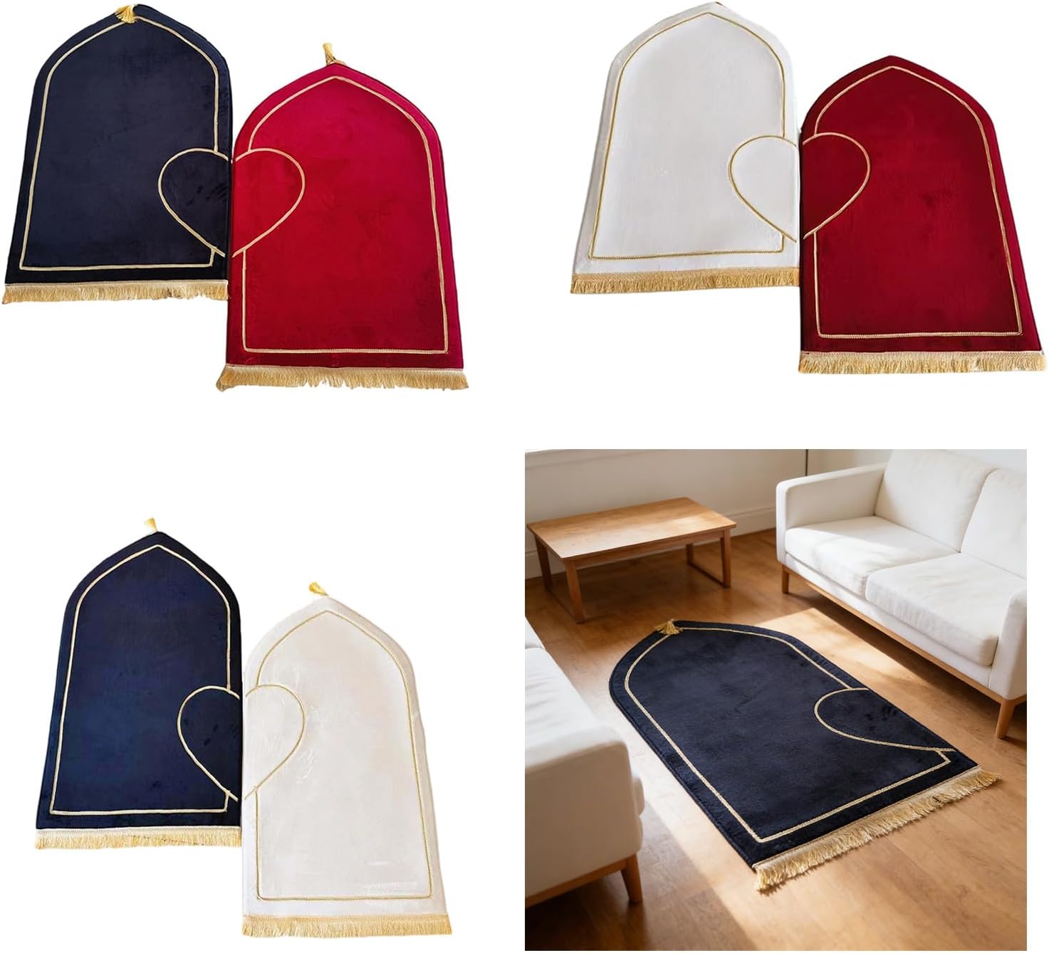 Half Heart Pattern Thick Flannel Muslims Mats Pack of 2 Couple Prayer Rugs Carpets for Living Room and Bedroom Decors Romantics Rug