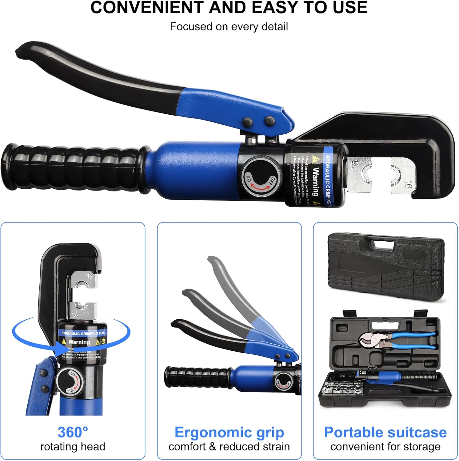 Solsop Hydraulic Crimping Tool 10 Ton with 9 Hex-Dies, 12–2/0 AWG Battery Cable Crimper with Cable Cutter for Copper, Aluminum Cable Lugs