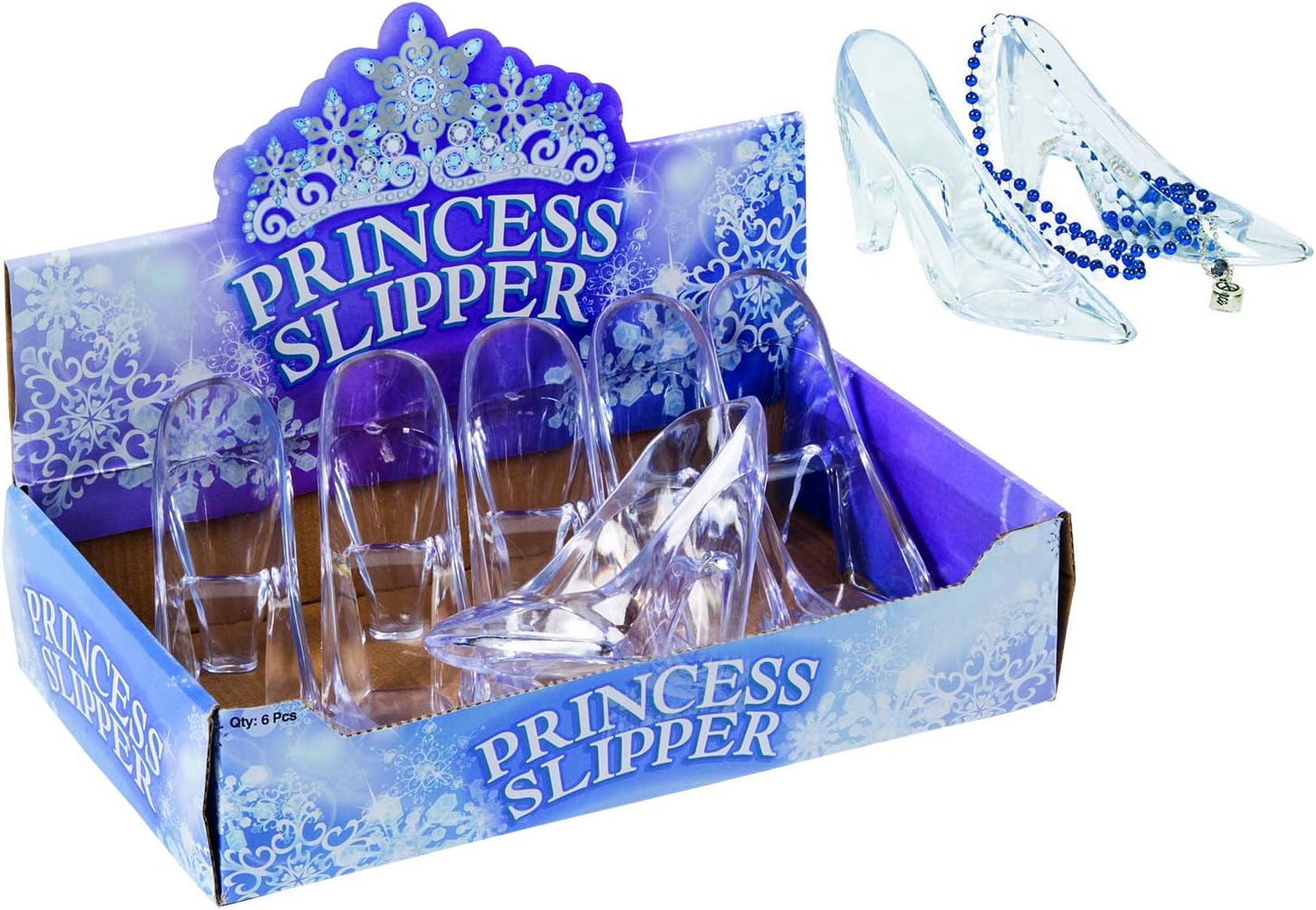 Cinderella Glass Slipper Shoes, Set includes 6 Plastic Shoes - Wedding, Prom and Princess Party Decorations