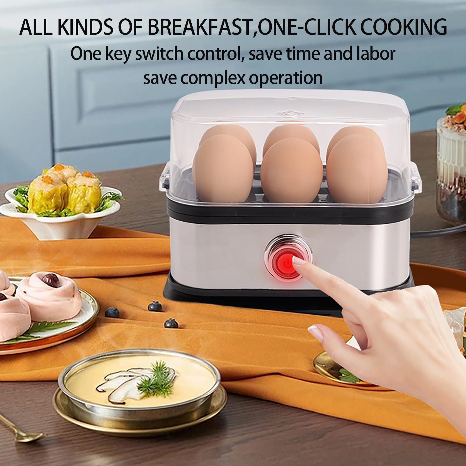 Cocedor de Huevos Eléctrico Inteligente 3 en 1 con Apagado Automático, Bandeja Extraíble, para 6 Huevos para Hacer Huevos Pasados por Agua, Medianos, Duros, Escalfados y Revueltos, Hervidor al Vapor