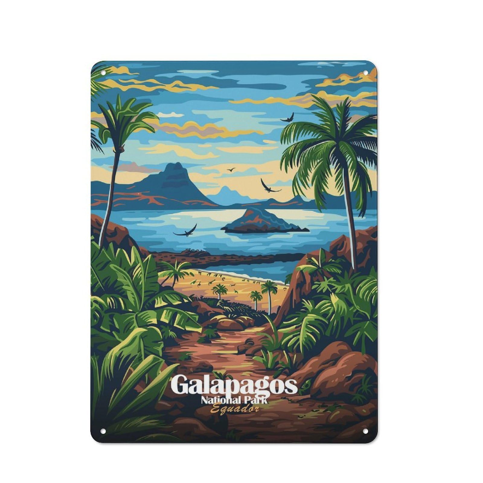 Junmoney Galapagos National Park Ecuador Illustration Retro Metal Wall Sign 40X30cm For Garage Or Workshop, For Kitchen, Dining Room And Home Bar Wall Decor