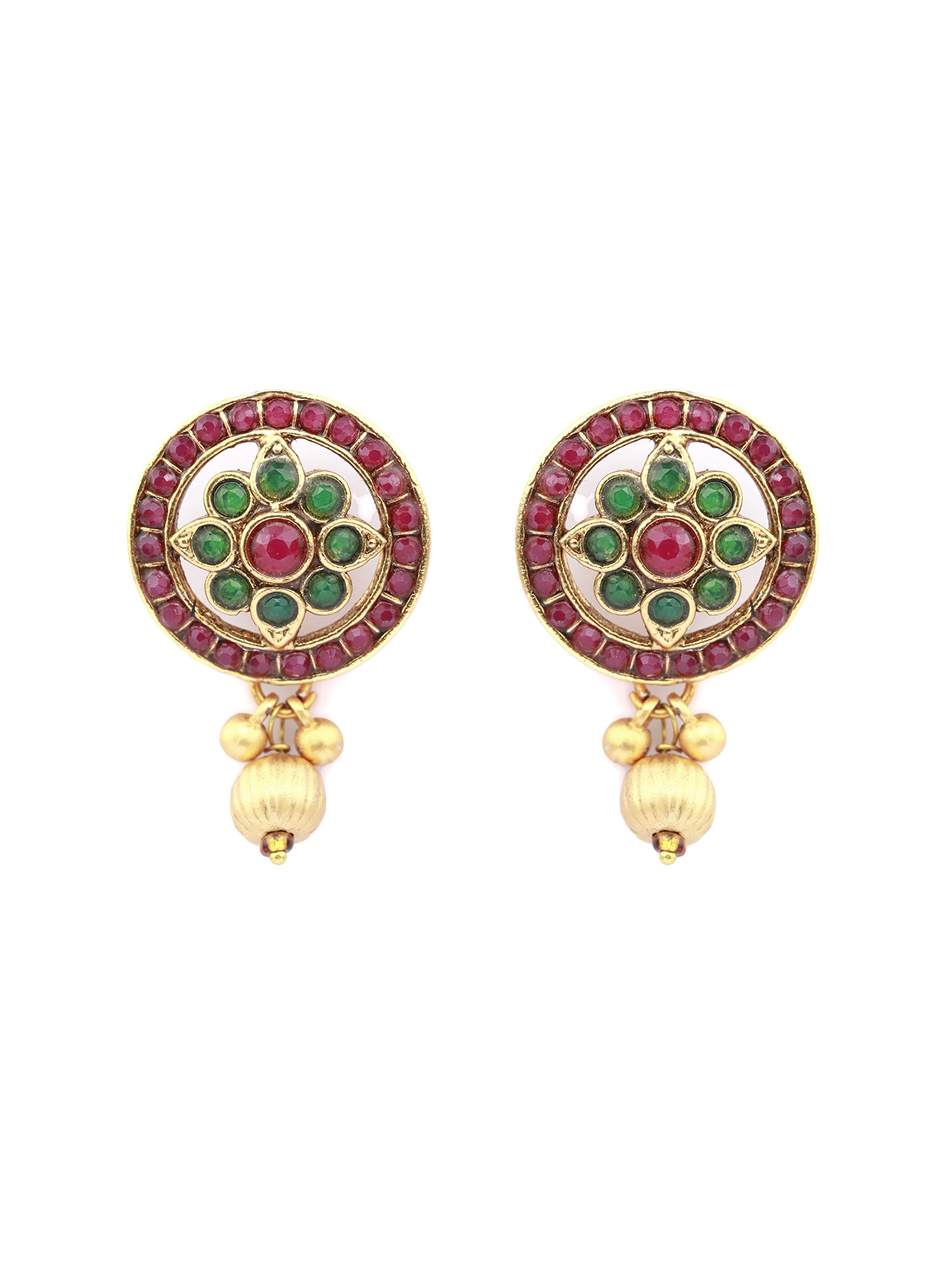Women's Green & Ruby Floral Plated Jewellery Set, Elegant Gift