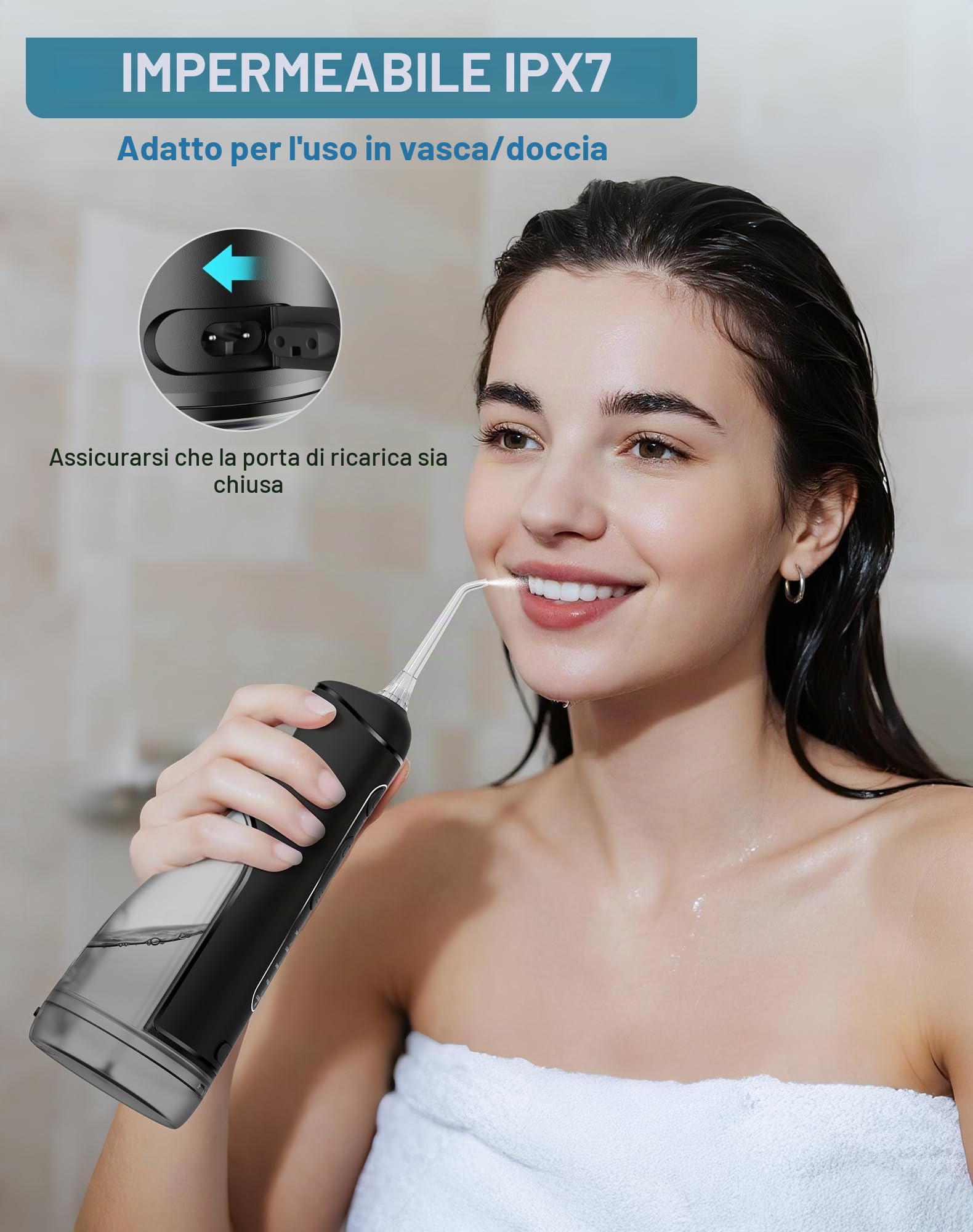 Idropulsore Dentale Portatile DIY, Irrigatore Orale 5 Modalità e 3 Intensità, Irrigatore Dentale Serbatoio 300ML, Ricarica USB, Impermeabile IPX7, Senza BPA, Silenzioso, per Viaggi e Casa