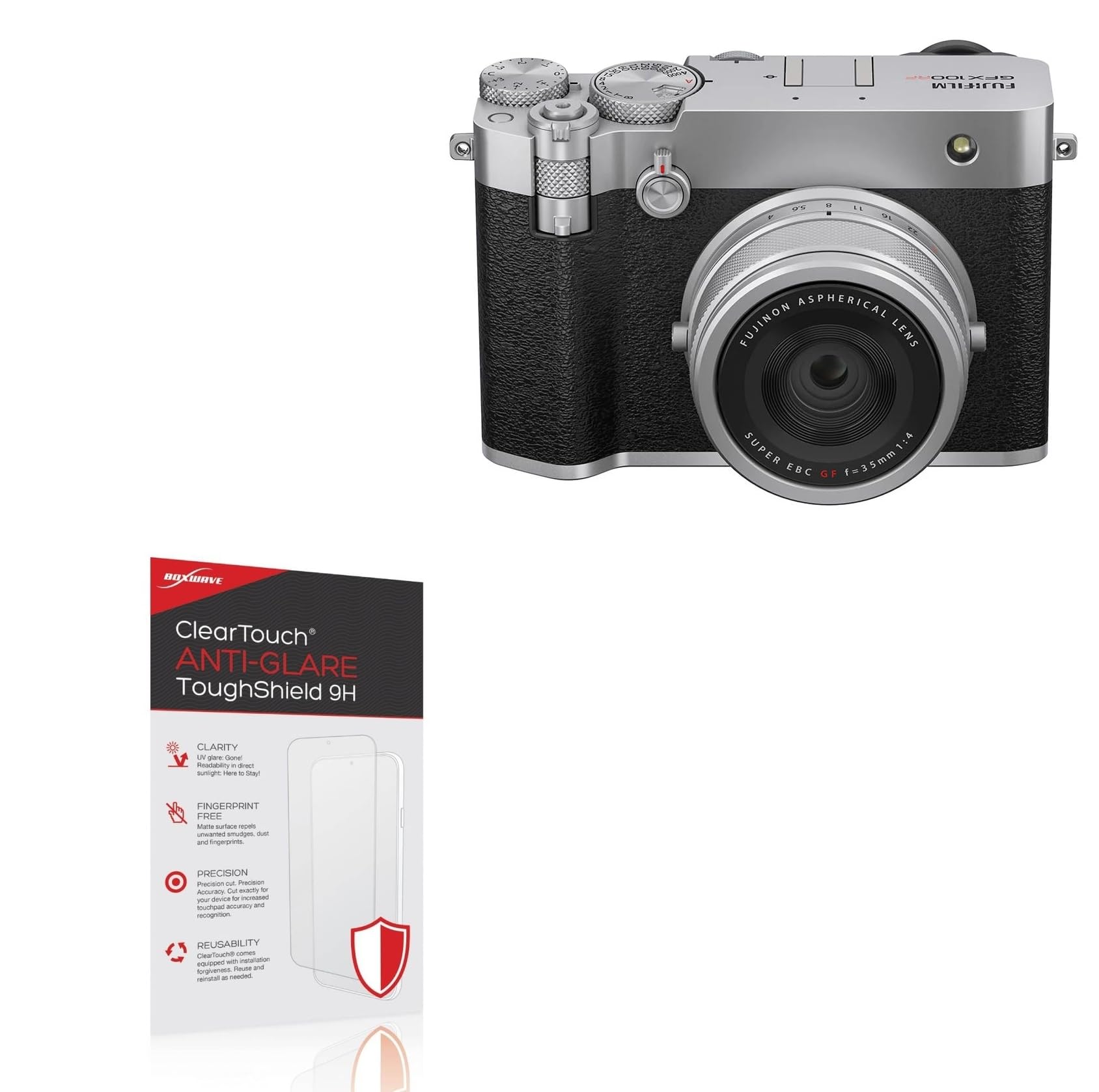 BoxWave Screen Protector Compatible with Fujifilm GFX100RF - ClearTouch Anti-Glare ToughShield 9H (2-Pack), Anti-Glare 9H Tough Flexible Film Screen