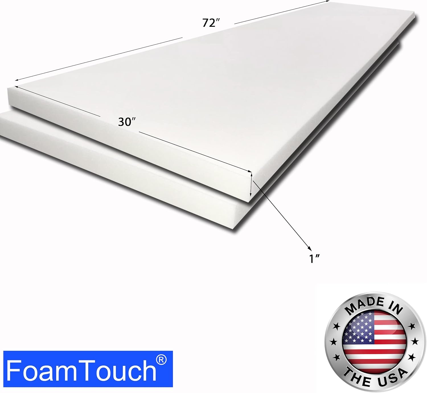 FoamTouch 1x30x72HDF(2pack) Upholstery Foam Sheet, 1x30x72, White