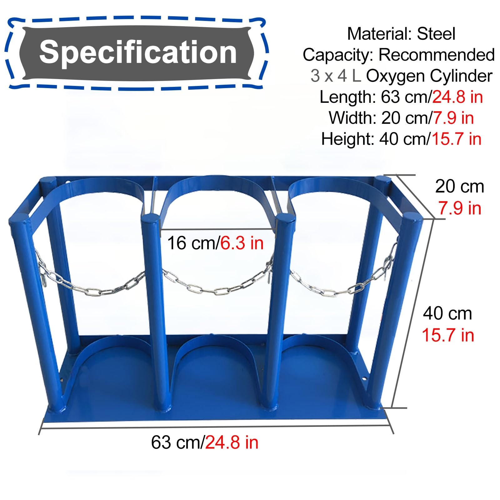 Soporte para tanque montado en la pared, estante cilíndrico de acero resistente con cadena ajustable para almacenamiento de gas acetileno, uso en suelo o pared