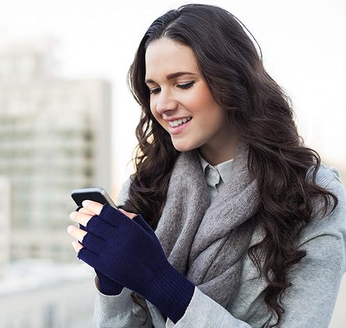 Miniatura 6 de SATINIOR 3 Pares de Guantes de Medio Dedo Invierno Guantes de Tejido sin Dedos para Escribir en Oficina Fría