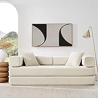 Vista 6 de Sofá cama plegable convertible 4 en 1, sofá de 78 pulgadas sin estructura rígida con marco de forma fija, sofá biplaza de pana con cama extraíble